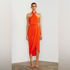 Shona Joy Coral red tie front dress US Size 6